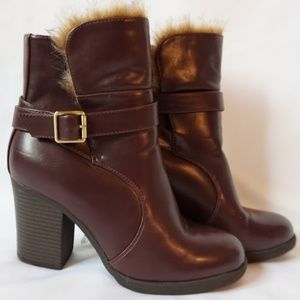 Burgundy Pleather Boots w/ Faux Fur Accents